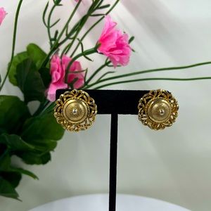 Coro Signed Vintage and Ornate Gold Plated Clip On Earrings